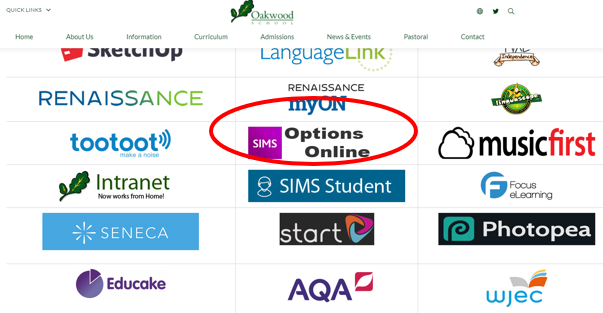 Options online student links